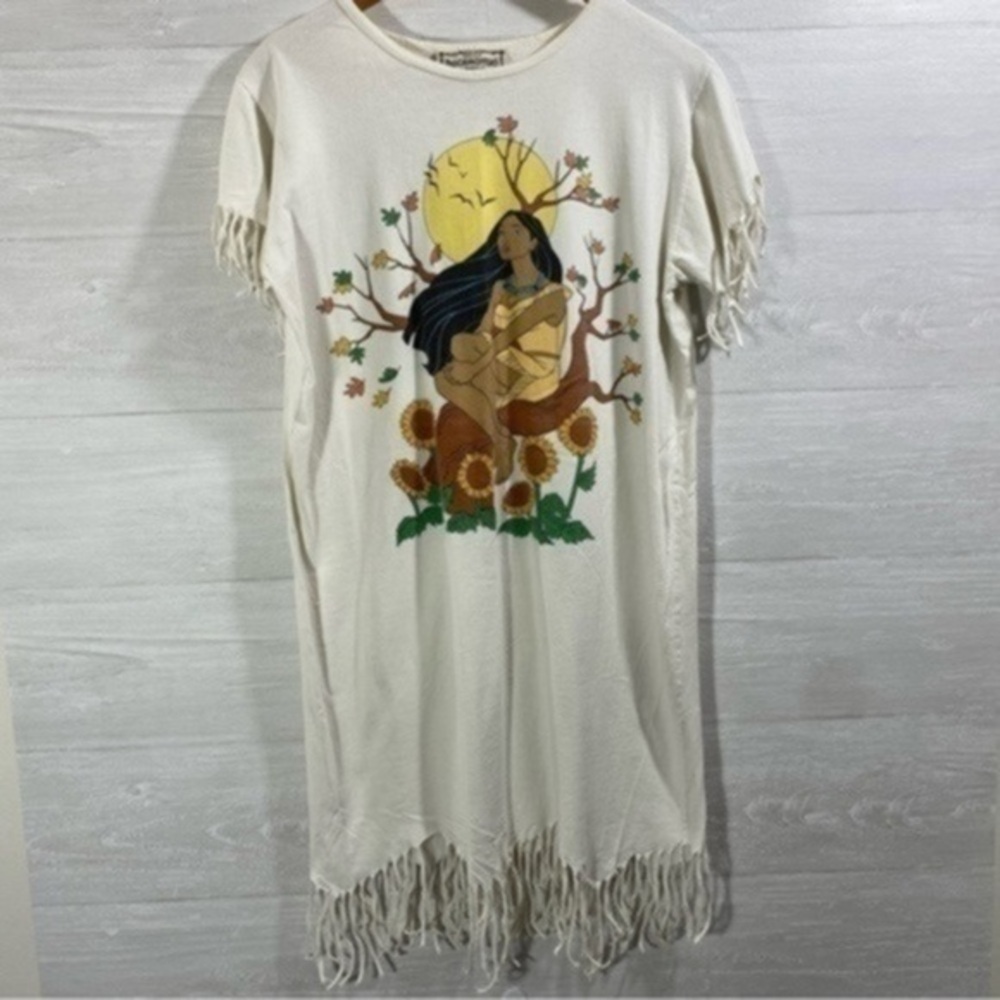 Disney Vintage 90s Parks Pocahontas Fringe Tshirt Dress size M - Picture 2 of 10